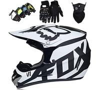 NIKSHI Kids Motocross Helmet, Youth Adult Electric Dirt Bike Full Face Motorbike Helmet Set for Boys Girls Quad Bikes BMX Bicycle MTB ATV Offroad DH Helmet with FOX Design,White-XL=(58〜59CM)