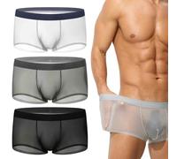 Niksy Underwear, Niksy Mens Ultra-Thin Ice Silk Transparent Boxer Briefs, Sheer Breathable Underwear,Cool (3 pcs-B,XXL)