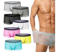 Niksy Underwear, Niksy Mens Ultra-Thin Ice Silk Transparent Boxer Briefs, Sheer Breathable Underwear,Cool (7 pcs,L)
