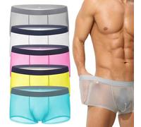 Niksy Underwear, Niksy Mens Ultra-Thin Ice Silk Transparent Boxer Briefs, Sheer Breathable Underwear,Cool (5 pcs-C,3XL)