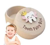 Niktule Baby Tooth Box - Cute Carved Wooden Box for Baby Teeth,Teeth Container for Baby Shower Birthday, Fairy, Keepsake for Boy or Girl, Tooth Saver