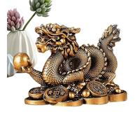 Niktule Dragon Money Figurine, Golden Chinese Feng Shui Dragon, Cornucopia Dragon Ancient Statue, Resin Ornaments, Attract Wealth And Good Luck Fortune For Home Decor And