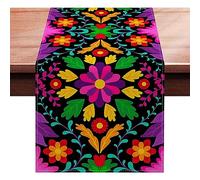 Niktule Linen Mexican Table Runner, Vintage Datura Flowers Altar Tablecloth, Colorful Mexico Dining Mexican Tablecloth For Table