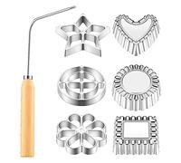 Niktule Rosette Iron Waffle Molds, 6 Aluminum Cast Waffle Molds Set with Wood Handle, Heart Square Cookies Mold for Kitchen Baking Fried, Aluminum Alloy Baking Tool for Kitchen Cooking
