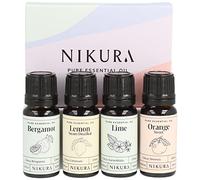 Nikura Citrus Oils Set - 4 x 10ml | Perfect for Cleaning, Aromatherapy, Diffusers for Home, Incense, Laundry | 100% Pure and Natural Essential Oils Including Bergamot, Lemon, Lime and Sweet Orange