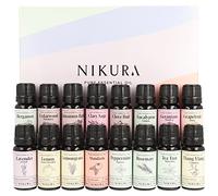Nikura Selection of Essential Oils Gift Set - 16 x 10ml | Essential Oils for Diffuser for Home, Aromatherapy, Sleep, Cleaning, Rosemary Oil for Hair Growth | Cinnamon, Lavender, Lemon, Ylang Ylang