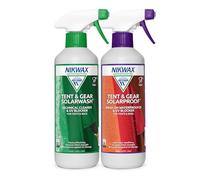 Nikwax TENT & GEAR SOLARWASH 500ml + TENT & GEAR SOLARPROOF 500ml, Tent Waterproofing Spray and UV Blocker for Synthetic Weatherproof Textiles, Tent Cleaner and Waterproof Spray For Camping