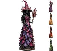 Nikyrme Enchanted Autumn Witch Figurine, 25cm Halloween Witch Statue Desktop Decoration, Gothic Leaf Witch Shelf Decoration For Harvest Home Halloween Decor Gift (D)
