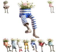 Nikyrme Sitting Human-Leg Planter For Succulent Lovers Creative Hanging Legs Planter with Hidden Drain,Playful Sitting Design Flower Pot,Dangling Legs Leggy Planter For Succulents/Herbs (#08)