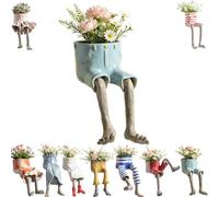 Nikyrme Sitting Human-Leg Planter For Succulent Lovers Creative Hanging Legs Planter with Hidden Drain,Playful Sitting Design Flower Pot,Dangling Legs Leggy Planter For Succulents/Herbs (#01)