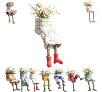 Nikyrme Sitting Human-Leg Planter For Succulent Lovers Creative Hanging Legs Planter with Hidden Drain,Playful Sitting Design Flower Pot,Dangling Legs Leggy Planter For Succulents/Herbs (#03)