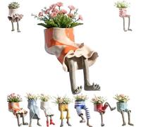 Nikyrme Sitting Human-Leg Planter For Succulent Lovers Creative Hanging Legs Planter with Hidden Drain,Playful Sitting Design Flower Pot,Dangling Legs Leggy Planter For Succulents/Herbs (#05)