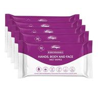 Nilaqua Hands, Body and Face Wipes | 30 Pack Super Soft, Biodegradable and Compostable | Fragrance Free and Paraben | Adult Hygienic Plastic Free Wet Wipes 5 Packs