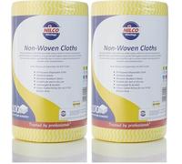 Nilco Professional Non-Woven Cleaning Cloth Roll, 100 Extra-Strong Yellow Sheets for Heavy-Duty Wet & Dry Cleaning (Pack of 2)