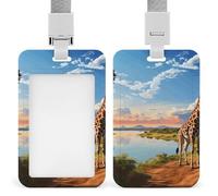 Nile River and Giraffe Badge Holder Vertical Id Card Holder with Lanyard Heavy Duty Name Tag Holders Waterproof Work Badge Holder for Office Cruise Teacher Cute Badge Protector