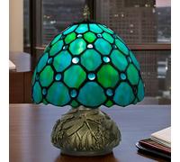 Nileatry Stained Glass Lamp,Small Tiffany Style Table Lamp,8X11 inches Tiffany Dragonfly Lamp,Blue Art Deco Tiffany Mushroom Lamp,for Bedside Bedroom Living Room Home.