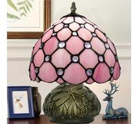 Nileatry Stained Glass Lamp,Small Tiffany Style Table Lamp,8X11 inches Tiffany Dragonfly Lamp,Pink Art Deco Tiffany Mushroom Lamp,for Bedside Bedroom Living Room Home.