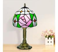 Nileatry Tiffany Style Table Lamp,Small Stained Glass Lamp,8x14 Inches Antique Art Deco Lamp,Pink Rose Tiffany Nightstand Lamp,for Bedroom Living Room Home