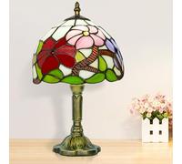 Nileatry Tiffany Style Table Lamp,Small Stained Glass Lamp,8x14 Inches Antique Art Deco Lamp,Red Rose Tiffany Bedside Lamp,for Bedroom Living Room Home