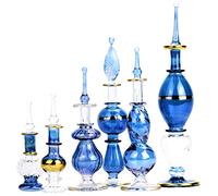 NileCart Egyptian Perfume Bottles Set of 6 All Blue 2-5 in Collection Of Hand Blown Decorative Glass Bottles With Handmade Golden Egyptian Decoration for Perfumes & Essential Oils