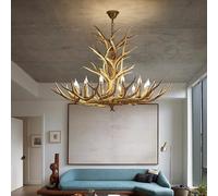 Nileco Antlers Chandelier, Farmhouse Pendant Light Vintage Resin Light Fixture with E12/E14 Base, Adjustable Height, Industrial Deer Chandelier for Living/Dining Room Bar Cafe, 8 Lights