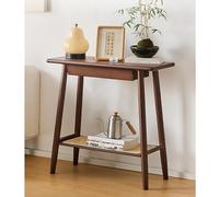 Nileco Bamboo Entryway Console Table with Drawer, Farmhouse Narrow Sofa Side Table with Rattan Storage Shelf, Display Furniture for Entrance, Hallway, Living Room, Office