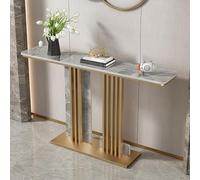 Nileco Modern Console Table, Long Narrow Faux Marble Sofa Table with Stainless Steel Base, Luxury Accent Entryway Table for Living Room, Hallway, Foyer, Home Decor(100cm/39, Gold + D)