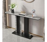 Nileco Modern Console Table, Long Narrow Faux Marble Sofa Table with Stainless Steel Base, Luxury Accent Entryway Table for Living Room, Hallway, Foyer, Home Decor(120cm/47, Black + D)