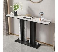 Nileco Modern Console Table, Long Narrow Faux Marble Sofa Table with Stainless Steel Base, Luxury Accent Entryway Table for Living Room, Hallway, Foyer, Home Decor(100cm/39, Black + C)