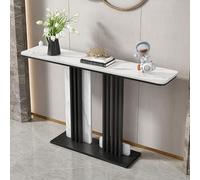 Nileco Modern Console Table, Long Narrow Faux Marble Sofa Table with Stainless Steel Base, Luxury Accent Entryway Table for Living Room, Hallway, Foyer, Home Decor(120cm/47, Black + A)
