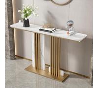 Nileco Modern Console Table, Long Narrow Faux Marble Sofa Table with Stainless Steel Base, Luxury Accent Entryway Table for Living Room, Hallway, Foyer, Home Decor(120cm/47, Gold + A)