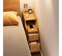 Nileco Narrow Nightstand with Drawers, Solid Wood Bedside Table with Open Sliding Shelf, Mid Century Modern Slim Skinny End Side Table for Bedroom, Living Room, Small Spaces