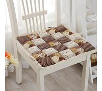 Nileco Patchwork Chair Pad with Ties, Square Lace Seat Cushion Non-slip Seat Pad, Farmhouse Flower Print Kitchen Dining Chair Cushion for Home Office Use(4pcs(16x16inch), Brown1)