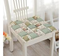 Nileco Patchwork Chair Pad with Ties, Square Lace Seat Cushion Non-slip Seat Pad, Farmhouse Flower Print Kitchen Dining Chair Cushion for Home Office Use(2pcs(16x16inch), Green)