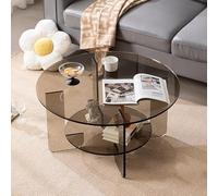 Nileco Round Acrylic Coffee Table, Modern Minimalist Center Table with Storage Shelf, 2 Tier Circle Cocktail Table Accent Furniture for Living Room, Home, Office(80cm/31inch, Gray)