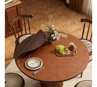 Nileco Round Waterproof Tablecloth, Faux Leather Table Cover Oil Proof Wipeable Table Protector Heat Resistant Dining Table Mat Coffee Table Desk Placemat(D:120cm/47, Coffee + Brown)