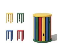 Nileco Stackable Wooden Stools Set of 4, Round Nesting Stools Portable Barstools Multipurpose Side Tables, Extra Seating for Kitchen Dining Living Room, Space Saving Design (Without Wheels, Color)