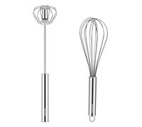 NileHome Stainless Steel Whisk Set 8" Hand Blender + 10" semi-Automatic Rotary Kitchen Whisk Balloon Whisk Kitchen Wisk Wire Whisks for Cooking, Whisking, Blending, Beating, Stirring- 2 Pack...