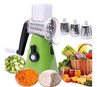 NILICAN Manual Rotary Potato Grater Kitchen Mandoline Vegetable Slicer，with 3 Interchangeable Blades，Easy to use (Green)