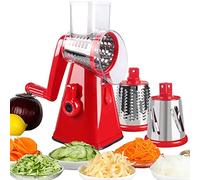 NILICAN Manual Rotary Potato Grater Kitchen Mandoline Vegetable Slicer，with 3 Interchangeable Blades，Easy to use (Red)
