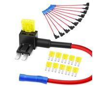 Nilight 10 Pack Micro 2 Fuse TAP 12V Car Add a Circuit ATR Blade Fuse Adapter with 20A Fuse Micro II Fuse Holder Add On Dual Circuit Adapter for Cars Trucks Boats (50058R),Blue, Red, Black, Yellow
