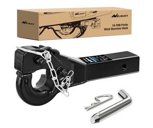 Nilight 10-TON Pintle Hitch for 2-Inch Receiver Hook Military Receiver 20000LBS,Fits 2-1/2 in Lunette Ring, Gloss Black Powder Coat