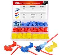 Nilight 100PCS Quick Splice Solderless Wire and T-Tap Electrical Connectors 22-18 18-14 12-10 AWG T Tap Insulated Terminal Assortment Kit, 2 Years Warranty, 50046R