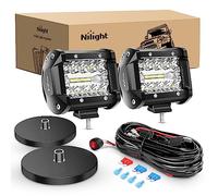Nilight 2PC 4Inch Triple Row Lights 60W Flood Spot Combo 6000LM Bar Driving Boat Led Off Road Trucks with 2PC Magnetic Base LED Light Bar Mounting Brackets Switch Wiring Harness Kit, 2 Years Warranty