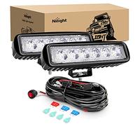 Nilight 2Pcs 18w Spot LED Work Lights LED Pods Fog Lights Off Road Led Lights Driving Lights with16AWG Off Road Wiring Harness Kit-2 Leads, 2 Years Warranty