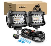Nilight 2PCS 4Inch 60W LED Pods Spot Flood Amber White Light Bar Strobe 6 Modes Memory Function Off-Road Truck Car ATV SUV Cabin Boat with 16AWG Wiring Harness Kit-2 Lead, 2 Years Warranty,ZH500