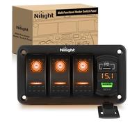 Nilight 3 Gang Rocker Switch Panel with PD Type C and USB Charger Voltmeter 12V SPST ON Off Switch Panel with Orange Backlit Waterproof Aluminum Rocker Switch for Boats, Cars, RVs, Trucks