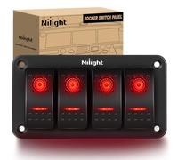 Nilight 4 Gang Rocker Switch Panel 5Pin On Off Toggle Switch Aluminum Holder 12V 24V Dash Pre-Wired Red Backlit Switches for Automotive Cars Marine Boats RVs Truck, 2 Years Warranty