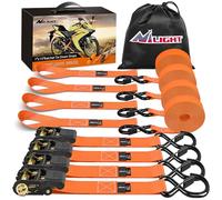 Nilight - 4500 LBS Ratchet Tie Down Straps, Maximum Break Strength, 1' x 15' Heavy Duty Motorcycle Straps with S-Hooks, Rubber Handle and Soft Loop 1" x 12"