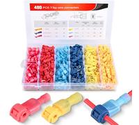 Nilight 480PCS/80 Pairs T-Tap Wire Connectors Self-Stripping Quick Splice Electrical Wire Terminals Insulated Male Quick Disconnect Spade Terminals Assortment Kit with Storage Case, 2 Years Warranty